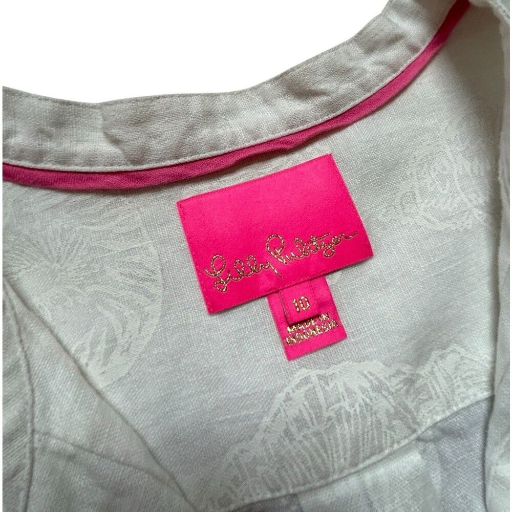 Lilly Pulitzer Linen Shirt Dress Size 10 White, Shells Print - Picture 2 of 7